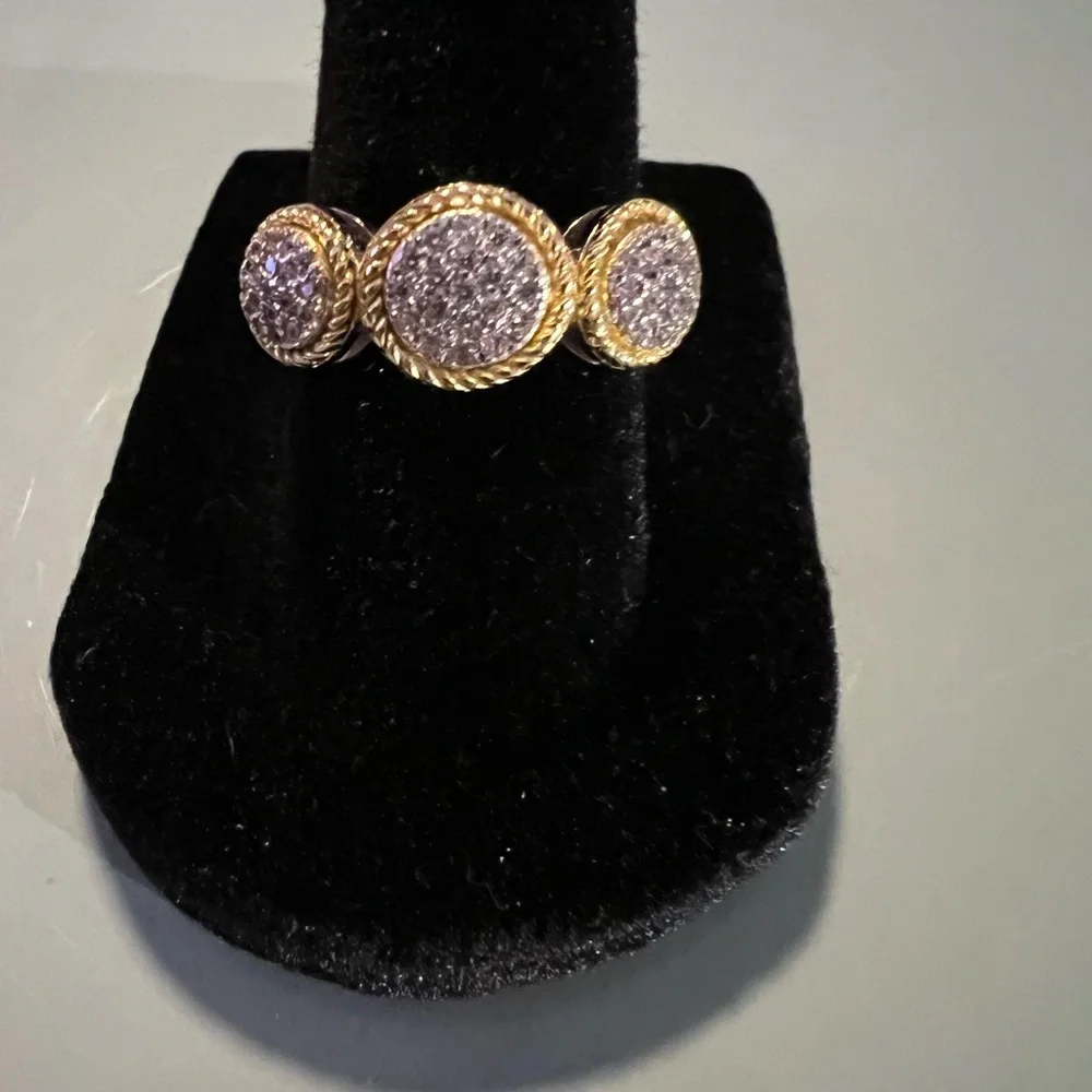 Beautiful Halo Elegant Gold and .925 Silver Women's CZ Pave Ring - Picture 4 of 9